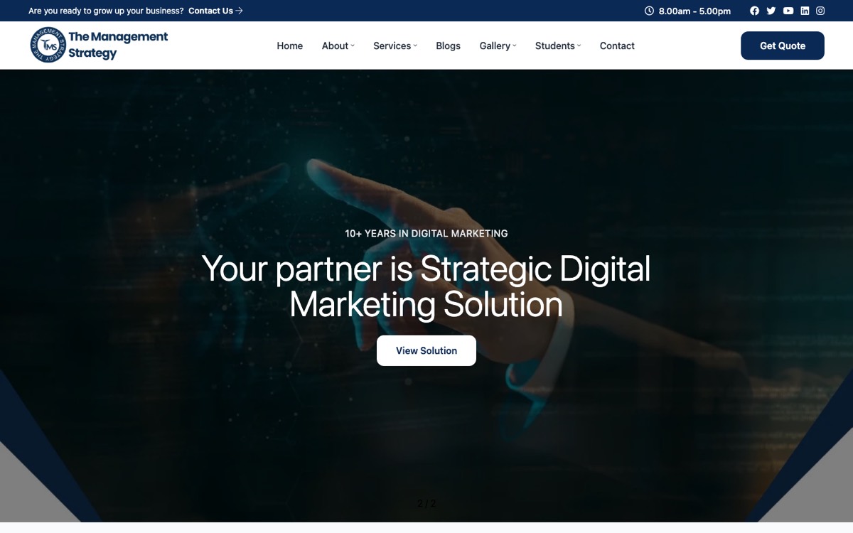 TMS Study website home page for The Management Strategy in Bokaro